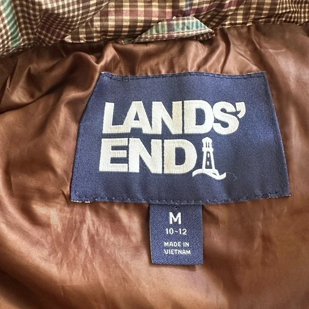 Lands End Womens Plaid Down Vest Size M EUC - Picture 2 of 5